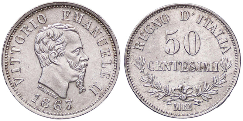 SAVOIA - Vittorio Emanuele II Re d'Italia (1861-1878) - 50 Centesimi 1867 M Valo...