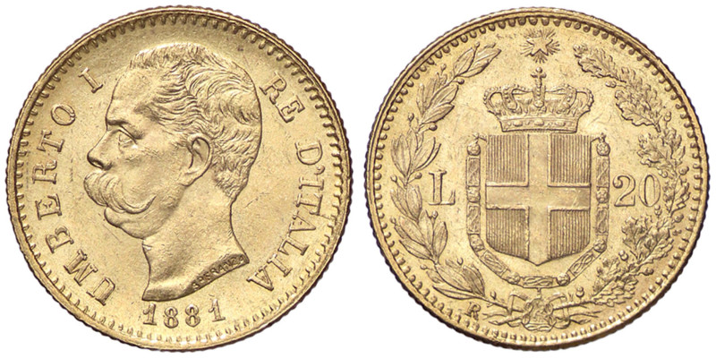 SAVOIA - Umberto I (1878-1900) - 20 Lire 1881 Pag. 577; Mont. 14 AU 
SPL+/qFDC