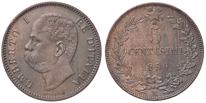 SAVOIA - Umberto I (1878-1900) - 5 Centesimi 1896 Pag. 618; Mont. 66 R CU Colpet...