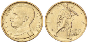 SAVOIA - Vittorio Emanuele III (1900-1943) - 50 Lire 1932 X Littore Pag. 659; Mont. 39 AU Segnetto al D/ - Segnetto al D/
qFDC