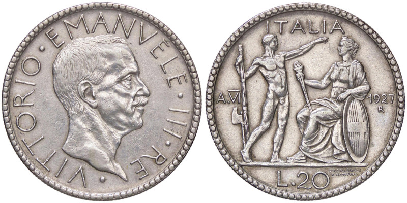 SAVOIA - Vittorio Emanuele III (1900-1943) - 20 Lire 1927 A VI Littore Pag. 672;...