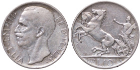 SAVOIA - Vittorio Emanuele III (1900-1943) - 10 Lire 1927 ** Biga Pag. 692a; Mont. 90 AG 
BB+