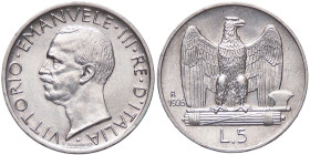 SAVOIA - Vittorio Emanuele III (1900-1943) - 5 Lire 1926 Aquiletta Pag. manca; Mont. 118 RR AG Bordo largo - Bordo largo - 
qFDC
