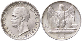 SAVOIA - Vittorio Emanuele III (1900-1943) - 5 Lire 1930 Aquiletta Gig. 77a AG Bordo largo al D/ - Bordo largo al D/ - 
qFDC
