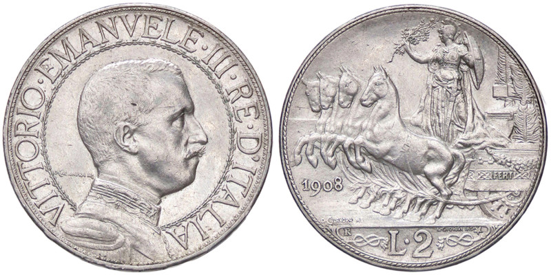 SAVOIA - Vittorio Emanuele III (1900-1943) - 2 Lire 1908 Quadriga lenta Pag. 732...