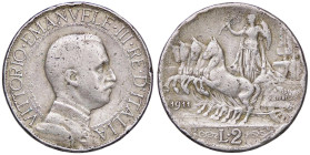 SAVOIA - Vittorio Emanuele III (1900-1943) - 2 Lire 1911 Quadriga lenta Pag. 734; Mont. 149 RR AG 
MB