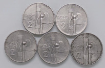 SAVOIA - Vittorio Emanuele III (1900-1943) - 2 Lire 1923÷1927 Fascio Pag. 741÷745; Mont. 161÷165 RR NI 
qMB÷qBB