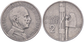 SAVOIA - Vittorio Emanuele III (1900-1943) - 2 Lire 1927 Fascio Mont. 165 bis RRR NI Asse spostato di 15 gradi Colpetto - Asse spostato di 15 gradi - ...