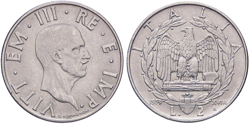 SAVOIA - Vittorio Emanuele III (1900-1943) - 2 Lire 1939 XVIII Impero Pag. manca...