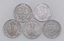 SAVOIA - Vittorio Emanuele III (1900-1943) - Lira 1901÷07 Aquila Pag. 763÷767; Mont. 188÷192 RR AG 
MB÷qBB