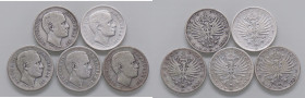 SAVOIA - Vittorio Emanuele III (1900-1943) - Lira 1901÷07 Aquila Pag. 763÷767; Mont. 188÷192 RR AG 
med. MB