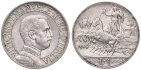 SAVOIA - Vittorio Emanuele III (1900-1943) - Lira 1909 Quadriga lenta Pag. 769; Mont. 195 R AG 
qSPL/BB+