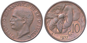 SAVOIA - Vittorio Emanuele III (1900-1943) - 10 Centesimi 1935 Ape Pag. 880; Mont. 344 CU Segno sul collo - Riflessi rossi - Segno sul collo - Rifless...