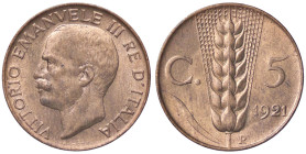 SAVOIA - Vittorio Emanuele III (1900-1943) - 5 Centesimi 1921 Spiga Pag. 900; Mont. 370 CU 
FDC