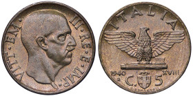 SAVOIA - Vittorio Emanuele III (1900-1943) - 5 Centesimi 1940 XVIII Impero Pag. 922; Mont. 394 _BR_ 
FDC