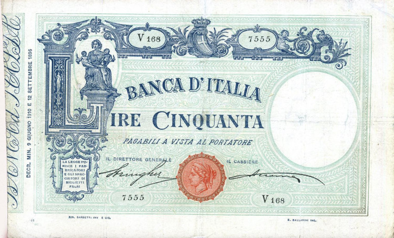 CARTAMONETA - BANCA d'ITALIA - Vittorio Emanuele III (1900-1943) - 50 Lire - Bar...