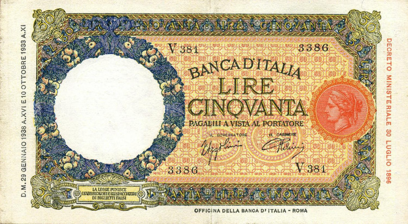 CARTAMONETA - BANCA d'ITALIA - Vittorio Emanuele III (1900-1943) - 50 Lire - Lup...