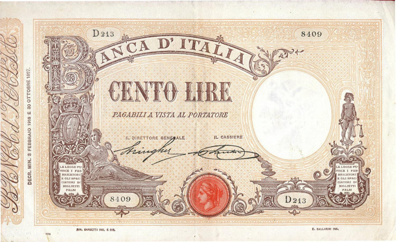 CARTAMONETA - BANCA d'ITALIA - Vittorio Emanuele III (1900-1943) - 100 Lire - Ba...