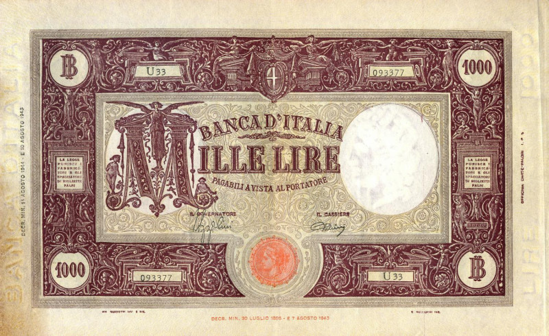 CARTAMONETA - BANCA d'ITALIA - Luogotenenza (1944-1946) - 1.000 Lire - Barbetti ...