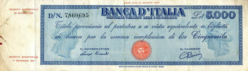 CARTAMONETA - BANCA d'ITALIA - Repubblica Italiana (monetazione in lire) (1946-2...