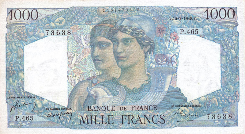 CARTAMONETA ESTERA - FRANCIA - Quarta Repubblica (1947-1958) - 1.000 Franchi 15/...