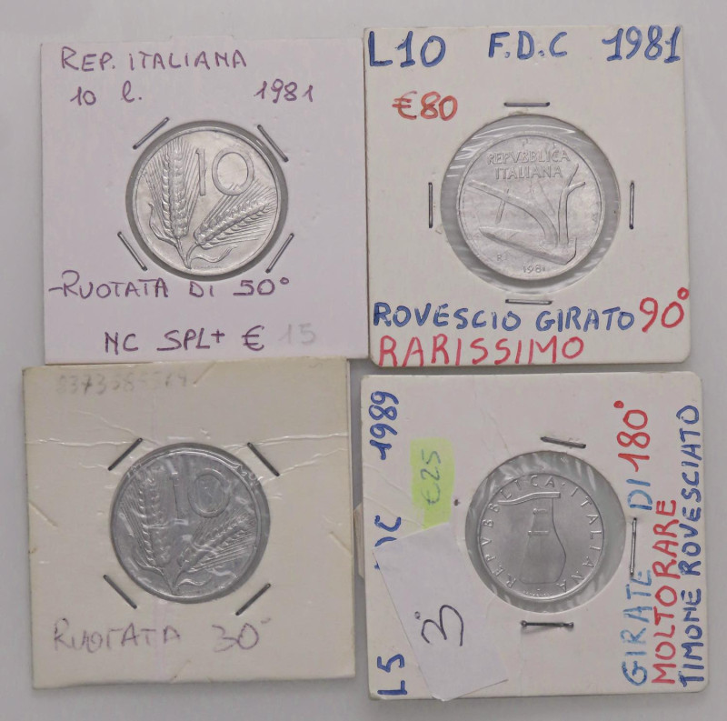 LOTTI - Repubblica Italiana 10 lire 1953-1981 (2), 3 monete con asse ruotato, in...