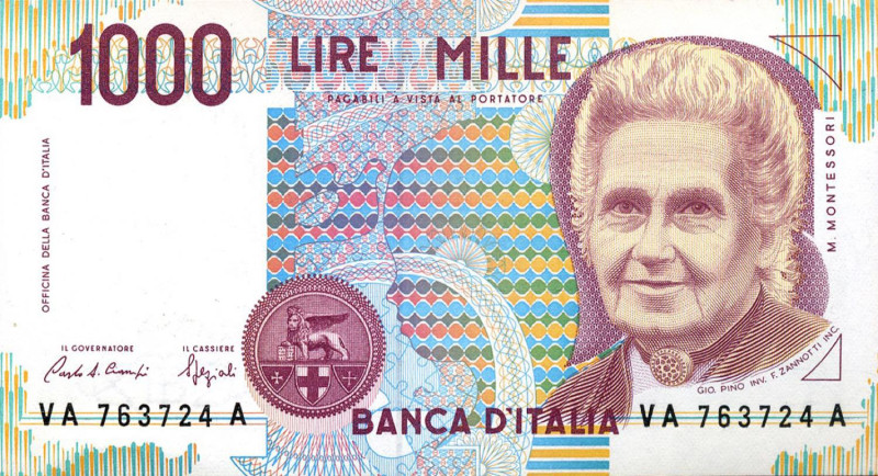 LOTTI - Cartamoneta-Italiana 1000 lire Montessori, lotto 15 biglietti, 8 consecu...