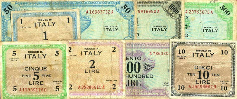 LOTTI - Cartamoneta-Italiana Serie AM lire - Lotto di 8 biglietti 
MB÷BB+