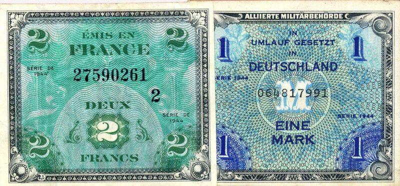 LOTTI - Cartamoneta-Estera GERMANIA - marco 1944 e Francia 2 franchi 1944 
BB÷S...