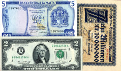 LOTTI - Cartamoneta-Estera MALTA - USA, Germania - Lotto di 3 biglietti 
SPL÷FDS
