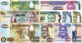 LOTTI - Cartamoneta-Estera ZAMBIA - Lotto di 10 biglietti diversi, solo il 50 kwacha è SPL, le altre tutte FDS 
SPL÷FDS