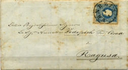 FILATELIA - ANTICHI STATI - LOMBARDO VENETO - Antichi Stati 1859 - 15 soldi azzurro su lettera in partenza da Venezia per Ragusa - (Sass. 32) 
US