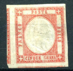 FILATELIA - ANTICHI STATI - NAPOLI - DITTATURA E LUOGOTENENZA - Antichi Stati 1861 - 5 Grana - Effigie V. Emanuele - carminio - (21) - Ampi margini - ...