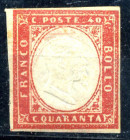 FILATELIA - ANTICHI STATI - SARDEGNA - Antichi Stati 1855 - Cent. 40 effigie - rosa vermiglio - (16D) - Doppia effigie - Linguella 
LL
