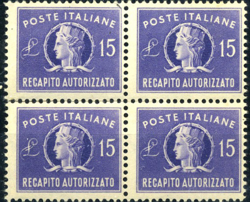 AREA ITALIANA - ITALIA REPUBBLICA - Recapito Autorizzato 1949 - Turrita L. 15 - ...