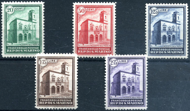 AREA ITALIANA - SAN MARINO 1932 - Palazzetto della posta - (159/63) - Cat. 1750 ...