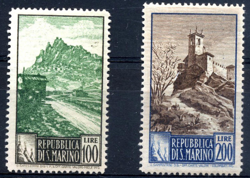 AREA ITALIANA - SAN MARINO 1949 - Paesaggi - 100 e 200 Lire - (354/55) - Firmati...