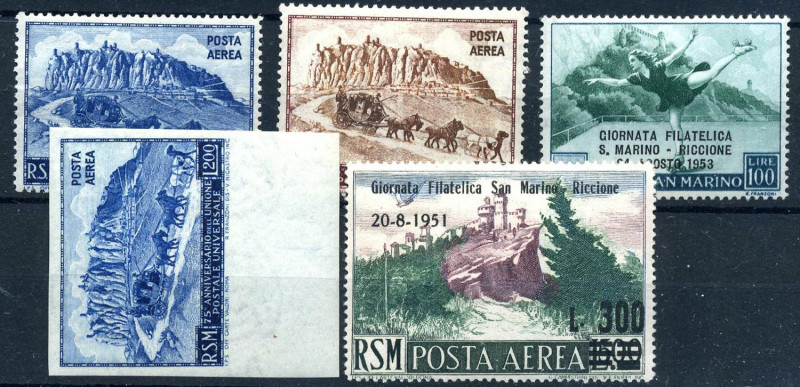 AREA ITALIANA - SAN MARINO - Posta Aerea 1950-1953 - Serie del periodo 
NN