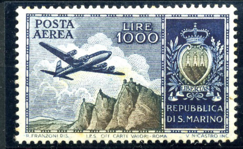 AREA ITALIANA - SAN MARINO - Posta Aerea 1954 - Aereo - (112) 
NN