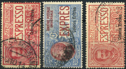 AREA ITALIANA - COLONIE E POSSEDIMENTI - Eritrea - Segnatasse 1921 - Pittorica - 5 lire - (32) - in aggiunta striscia di 3 (31) Usata non conteggiata