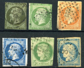 FILATELIA - EUROPA - FRANCIA 1853 - Napoleone III - 20 Cent. azzurro su rosa Yvert 14 A g, Un. 14 g - assieme a coppia del 20 cent. Un. 14, ben margin...