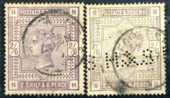 FILATELIA - EUROPA - GRAN BRETAGNA 1883-1884 - Regina Vittoria - Alti valori - 2/6 - (86 e 86a) - 86a perforato - Cat. 1500 €