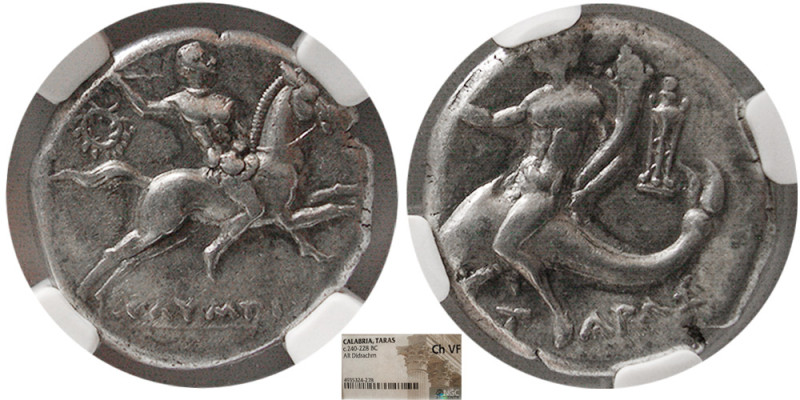 CALABRIA, Taras. Circa 281-240 BC. AR Didrachm (Nomos). NGC Choice VF. Horseman ...