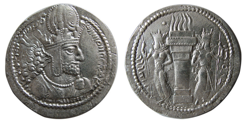 SASANIAN KINGS. Shapur I, 240-270 AD. AR Drachm (3.98 gm; 26 mm). Standard issue...