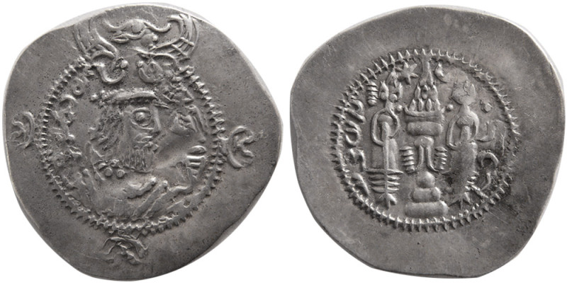 TOKHARISTAN, Yabghus of Baktria. 6th/7th century. AR Drachm (3.88 gm; 32 mm). Sa...