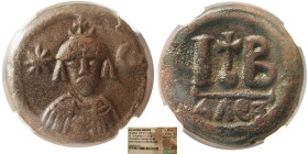 BYZANTINE EMPIRE, Heraclius, Æ 12 Nummi . NGC-XF*