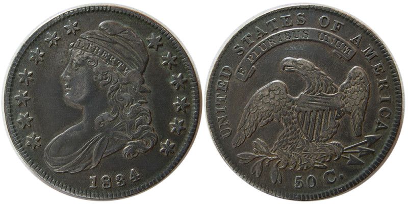 UNITED STATES. 1834 Capped Bust. Liberty Half Dollar (50 Cents). Choice EF. Beau...