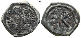 Justin II and Sophia AD 565-578. Constantinople. Half Follis or 20 Nummi Æ