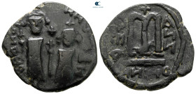 Heraclius with Heraclius Constantine AD 610-641. Arab-Byzantine imitation. Follis or 40 Nummi Æ
