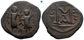 Heraclius with Heraclius Constantine AD 610-641. Arab-Byzantine imitation. Follis or 40 Nummi Æ